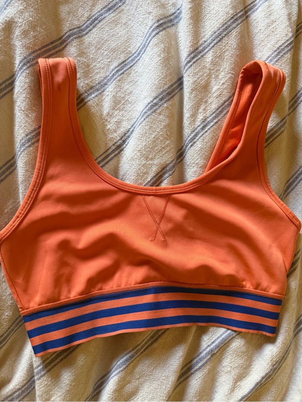 adidas Orange Scoop sports bra Top with Navy Stripe Band Sz medium